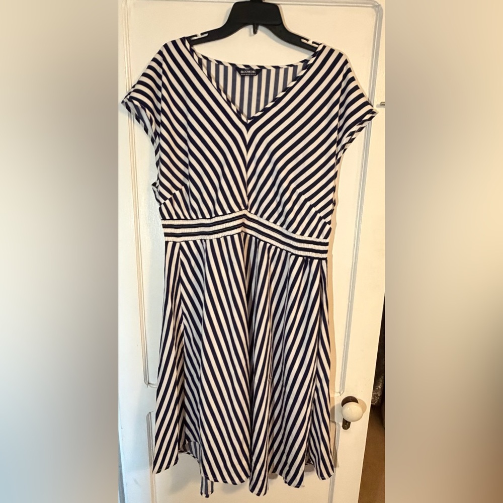 BloomChic Navy and White Striped Dress